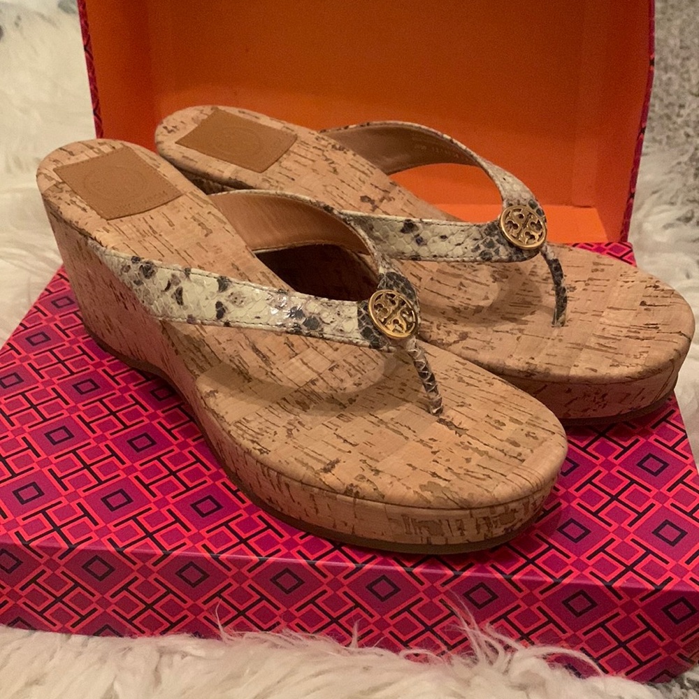 Tory Burch Suzy Cork Wedge Snake Print